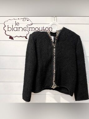 Traditional Black Wool Jacket – Le Blanc Mouton (Size M)